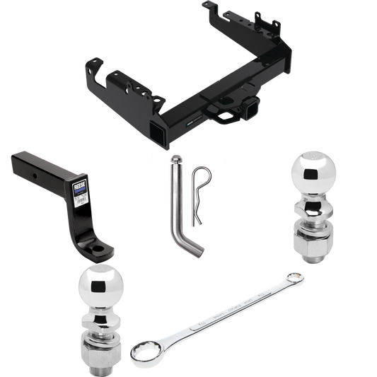 Fits 2019-2023 Ford F-350 Super Duty Trailer Hitch Tow PKG w/ Ball Mount w/ 7-3/4" Drop + Pin/Clip + 2" Ball + 2-5/16" Ball + Ball Wrench + Ball Lube (For Cab & Chassis, w/34" Wide Frames Models) By Reese Towpower