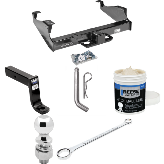 Fits 1999-2023 Ford F-550 Super Duty Trailer Hitch Tow PKG w/ Ball Mount w/ 7-3/4" Drop + Pin/Clip + 2-5/16" Ball + Ball Wrench + Ball Lube (For Cab & Chassis, w/34" Wide Frames Models) By Draw-Tite