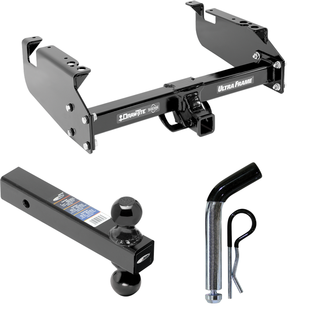 Fits 1999-2019 Ford F-550 Super Duty Trailer Hitch Tow PKG w/ Dual Ball Ball Mount 2" & 2-5/16" Trailer Balls + Pin/Clip (For Cab & Chassis, w/34" Wide Frames Models) By Draw-Tite