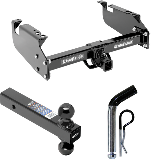 Fits 1999-2019 Ford F-550 Super Duty Trailer Hitch Tow PKG w/ Dual Ball Ball Mount 2" & 2-5/16" Trailer Balls + Pin/Clip (For Cab & Chassis, w/34" Wide Frames Models) By Draw-Tite