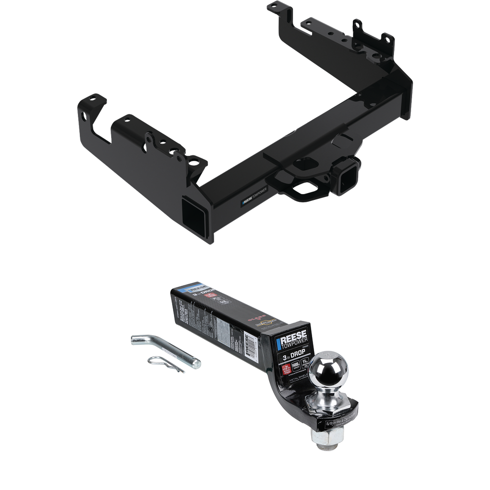 Fits 2019-2023 Ford F-550 Super Duty Trailer Hitch Tow PKG w/ Interlock Ball Mount Starter Kit 3" Drop w/ 2" Ball (For Cab & Chassis, w/34" Wide Frames Models) By Reese Towpower