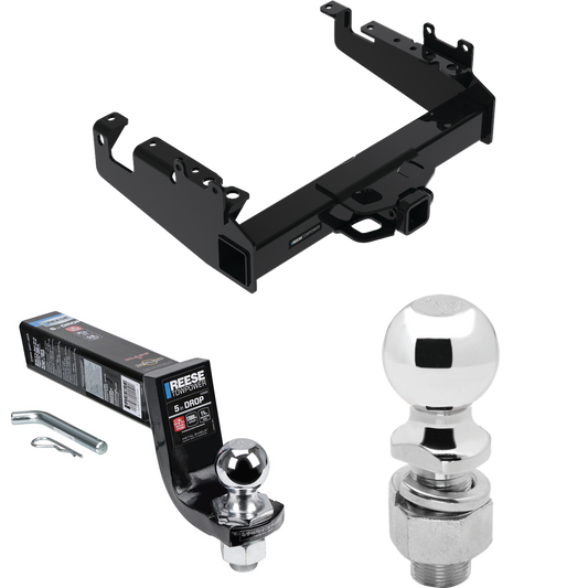 Fits 2019-2023 Ford F-350 Super Duty Trailer Hitch Tow PKG w/ Interlock Ball Mount Starter Kit 5" Drop w/ 2" Ball + 2-5/16" Ball (For Cab & Chassis, w/34" Wide Frames Models) By Reese Towpower