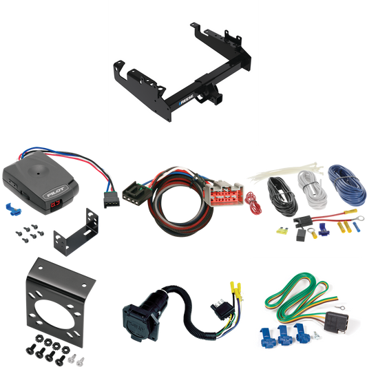 Fits 2019-2023 Ford F-550 Super Duty Trailer Hitch Tow PKG w/ Pro Series Pilot Brake Control + Plug & Play BC Adapter + 7-Way RV Wiring (For Cab & Chassis, w/34" Wide Frames Models) By Reese Towpower