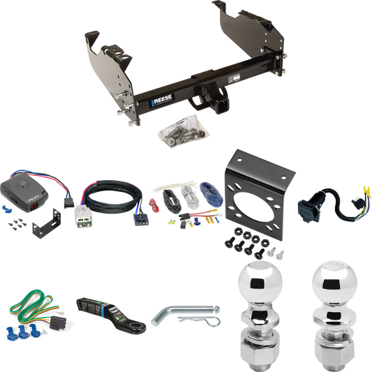 Fits 2005-2007 Ford F-550 Super Duty Trailer Hitch Tow PKG w/ Pro Series Pilot Brake Control + Plug & Play BC Adapter + 7-Way RV Wiring + 2" & 2-5/16" Ball & Drop Mount (For Cab & Chassis, w/34" Wide Frames Models) By Reese Towpower