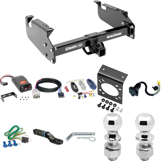 Fits 2005-2007 Ford F-550 Super Duty Trailer Hitch Tow PKG w/ Pro Series POD Brake Control + Plug & Play BC Adapter + 7-Way RV Wiring + 2" & 2-5/16" Ball & Drop Mount (For Cab & Chassis, w/34" Wide Frames Models) By Draw-Tite