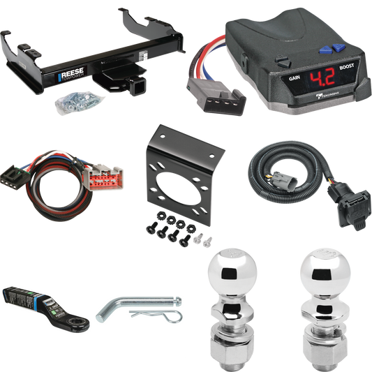 Fits 1999-2000 Ford F-350 Super Duty Trailer Hitch Tow PKG w/ Tekonsha BRAKE-EVN Brake Control + Plug & Play BC Adapter + 7-Way RV Wiring + 2" & 2-5/16" Ball & Drop Mount (For Cab & Chassis, w/34" Wide Frames Models) By Reese Towpower