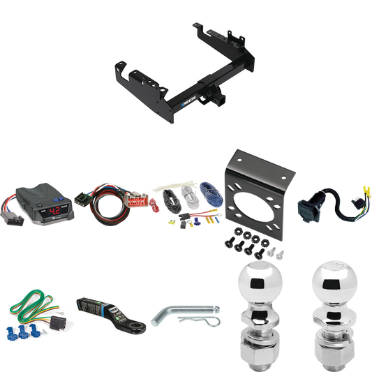 Fits 2019-2023 Ford F-450 Super Duty Trailer Hitch Tow PKG w/ Tekonsha BRAKE-EVN Brake Control + Plug & Play BC Adapter + 7-Way RV Wiring + 2" & 2-5/16" Ball & Drop Mount (For Cab & Chassis, w/34" Wide Frames Models) By Reese Towpower