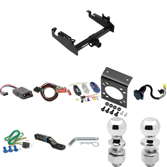 Fits 2019-2023 Ford F-350 Super Duty Trailer Hitch Tow PKG w/ Tekonsha Brakeman IV Brake Control + Plug & Play BC Adapter + 7-Way RV Wiring + 2" & 2-5/16" Ball & Drop Mount (For Cab & Chassis, w/34" Wide Frames Models) By Reese Towpower