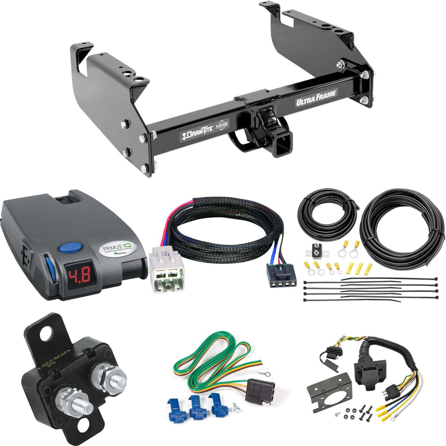 Fits 2005-2007 Ford F-550 Super Duty Trailer Hitch Tow PKG w/ Tekonsha Primus IQ Brake Control + Plug & Play BC Adapter + 7-Way RV Wiring (For Cab & Chassis, w/34" Wide Frames Models) By Draw-Tite