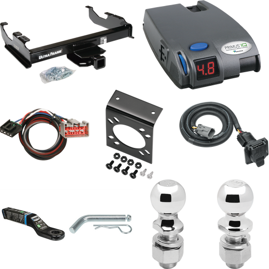 Fits 1999-2000 Ford F-350 Super Duty Trailer Hitch Tow PKG w/ Tekonsha Primus IQ Brake Control + Plug & Play BC Adapter + 7-Way RV Wiring + 2" & 2-5/16" Ball & Drop Mount (For Cab & Chassis, w/34" Wide Frames Models) By Draw-Tite