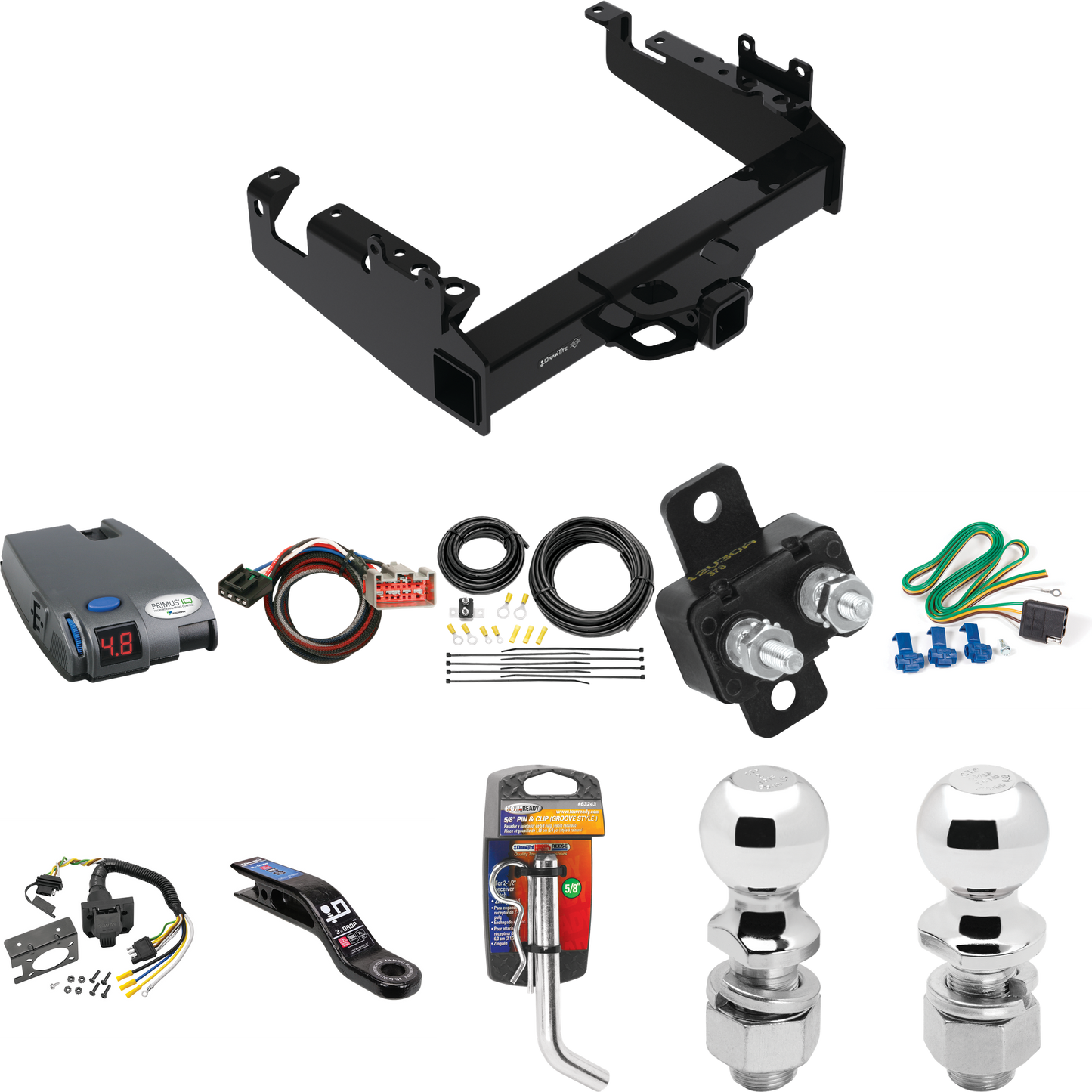 Fits 2019-2023 Ford F-450 Super Duty Trailer Hitch Tow PKG w/ Tekonsha Primus IQ Brake Control + Plug & Play BC Adapter + 7-Way RV Wiring + 2" & 2-5/16" Ball & Drop Mount (For Cab & Chassis, w/34" Wide Frames Models) By Draw-Tite