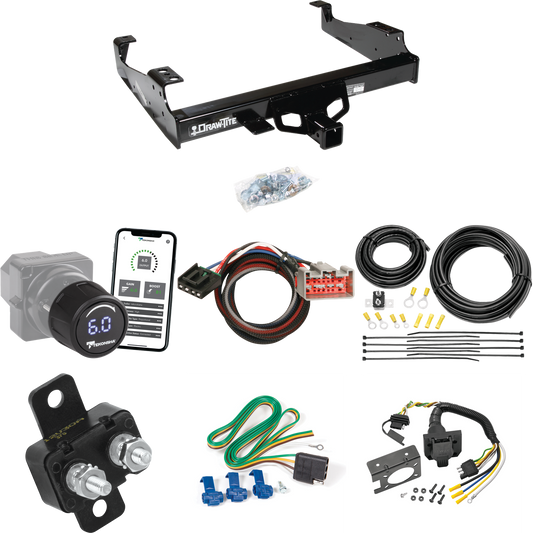 Fits 1999-2004 Ford F-450 Super Duty Trailer Hitch Tow PKG w/ Tekonsha Prodigy iD Bluetooth Wireless Brake Control + Plug & Play BC Adapter + 7-Way RV Wiring (For Cab & Chassis, w/34" Wide Frames Models) By Draw-Tite