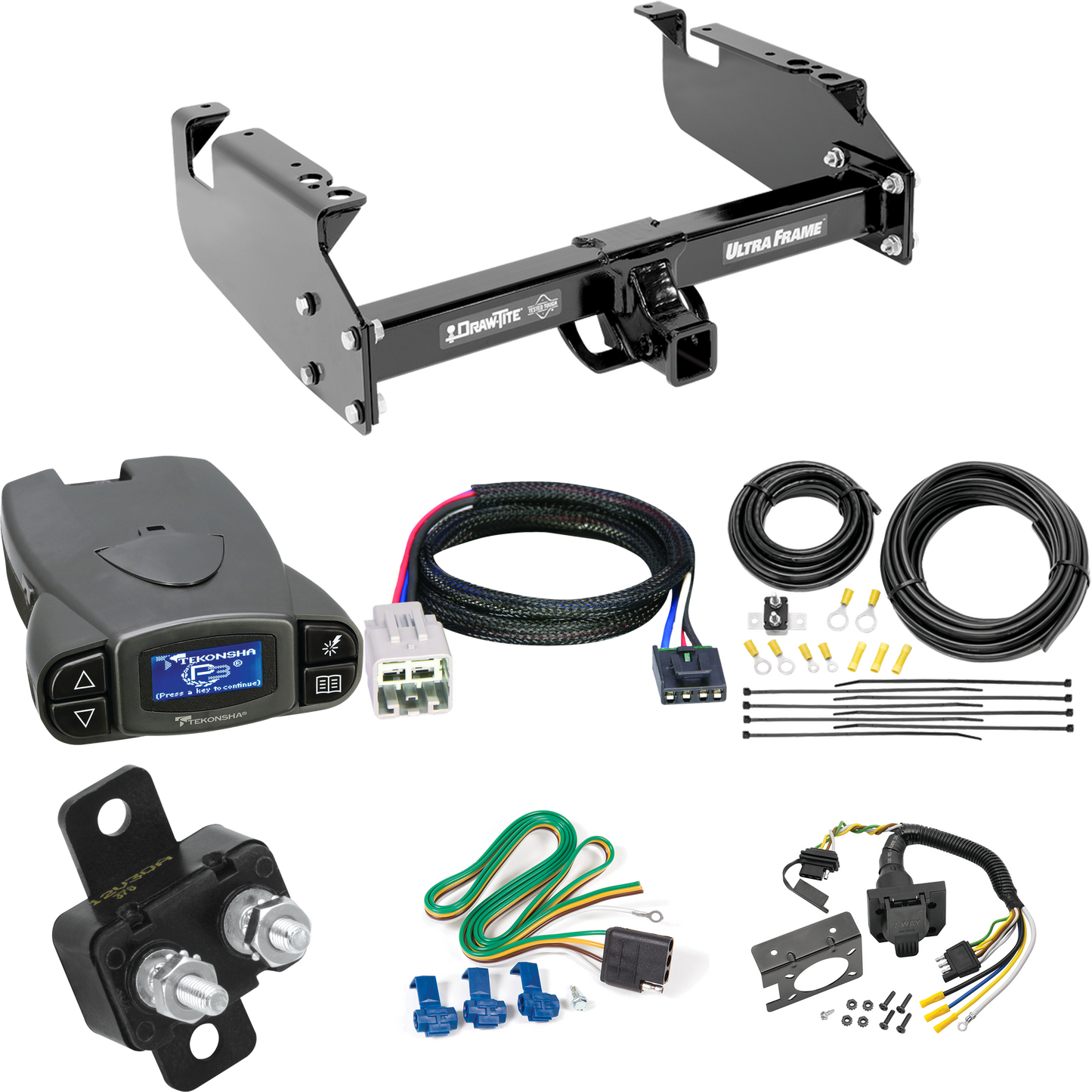 Fits 2005-2007 Ford F-550 Super Duty Trailer Hitch Tow PKG w/ Tekonsha Prodigy P3 Brake Control + Plug & Play BC Adapter + 7-Way RV Wiring (For Cab & Chassis, w/34" Wide Frames Models) By Draw-Tite