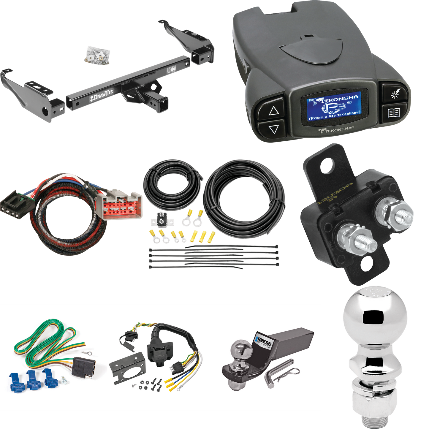 Fits 1999-2000 Ford F-350 Super Duty Trailer Hitch Tow PKG w/ Tekonsha Prodigy P3 Brake Control + Plug & Play BC Adapter + 7-Way RV Wiring + 2" & 2-5/16" Ball & Drop Mount (For Cab & Chassis, w/34" Wide Frames Models) By Draw-Tite