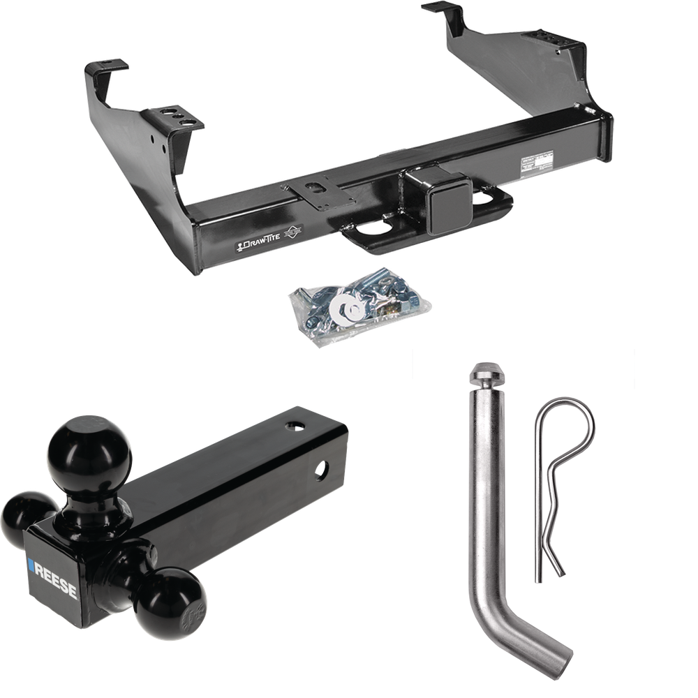 Fits 1999-2023 Ford F-450 Super Duty Trailer Hitch Tow PKG w/ Triple Ball Ball Mount 1-7/8" & 2" & 2-5/16" Trailer Balls + Pin/Clip (For Cab & Chassis, w/34" Wide Frames Models) By Draw-Tite