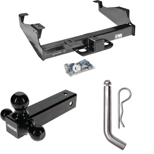 Fits 1999-2023 Ford F-450 Super Duty Trailer Hitch Tow PKG w/ Triple Ball Ball Mount 1-7/8" & 2" & 2-5/16" Trailer Balls + Pin/Clip (For Cab & Chassis, w/34" Wide Frames Models) By Draw-Tite