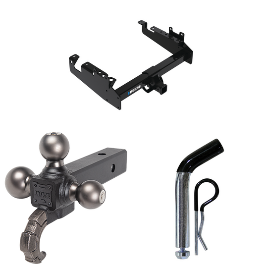 Fits 2019-2023 Ford F-450 Super Duty Trailer Hitch Tow PKG w/ Triple Ball Ball Mount 1-7/8" & 2" & 2-5/16" Trailer Balls w/ Tow Hook + Pin/Clip (For Cab & Chassis, w/34" Wide Frames Models) By Reese Towpower