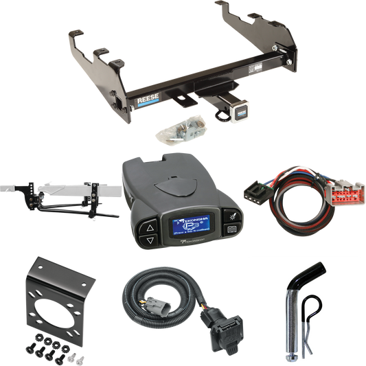 Fits 1999-2000 Ford F-350 Super Duty Trailer Hitch Tow PKG w/ 11.5K Round Bar Weight Distribution Hitch w/ 2-5/16" Ball + Pin/Clip + Tekonsha Prodigy P3 Brake Control + Plug & Play BC Adapter + 7-Way RV Wiring (For Cab & Chassis, w/34" Wide Frames &
