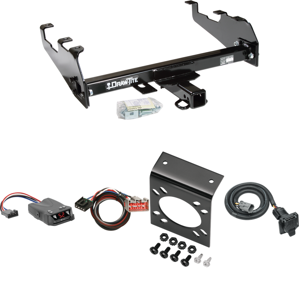 Fits 1999-2000 Ford F-350 Super Duty Trailer Hitch Tow PKG w/ Tekonsha Brakeman IV Brake Control + Plug & Play BC Adapter + 7-Way RV Wiring (For Cab & Chassis, w/34" Wide Frames & w/Deep Drop Bumper Models) By Draw-Tite