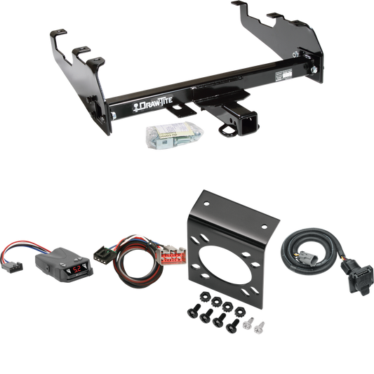 Fits 1999-2000 Ford F-350 Super Duty Trailer Hitch Tow PKG w/ Tekonsha Brakeman IV Brake Control + Plug & Play BC Adapter + 7-Way RV Wiring (For Cab & Chassis, w/34" Wide Frames & w/Deep Drop Bumper Models) By Draw-Tite
