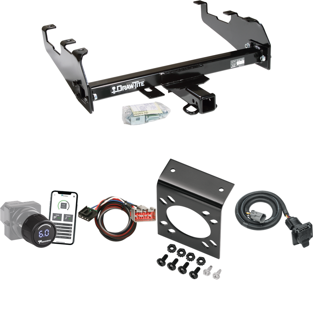 Fits 1999-2000 Ford F-350 Super Duty Trailer Hitch Tow PKG w/ Tekonsha Prodigy iD Bluetooth Wireless Brake Control + Plug & Play BC Adapter + 7-Way RV Wiring (For Cab & Chassis, w/34" Wide Frames & w/Deep Drop Bumper Models) By Draw-Tite