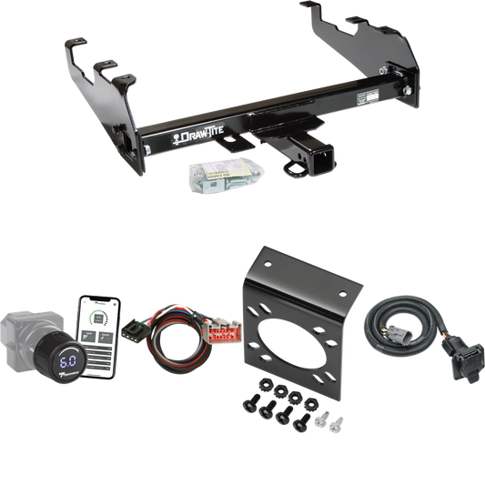 Fits 1999-2000 Ford F-350 Super Duty Trailer Hitch Tow PKG w/ Tekonsha Prodigy iD Bluetooth Wireless Brake Control + Plug & Play BC Adapter + 7-Way RV Wiring (For Cab & Chassis, w/34" Wide Frames & w/Deep Drop Bumper Models) By Draw-Tite