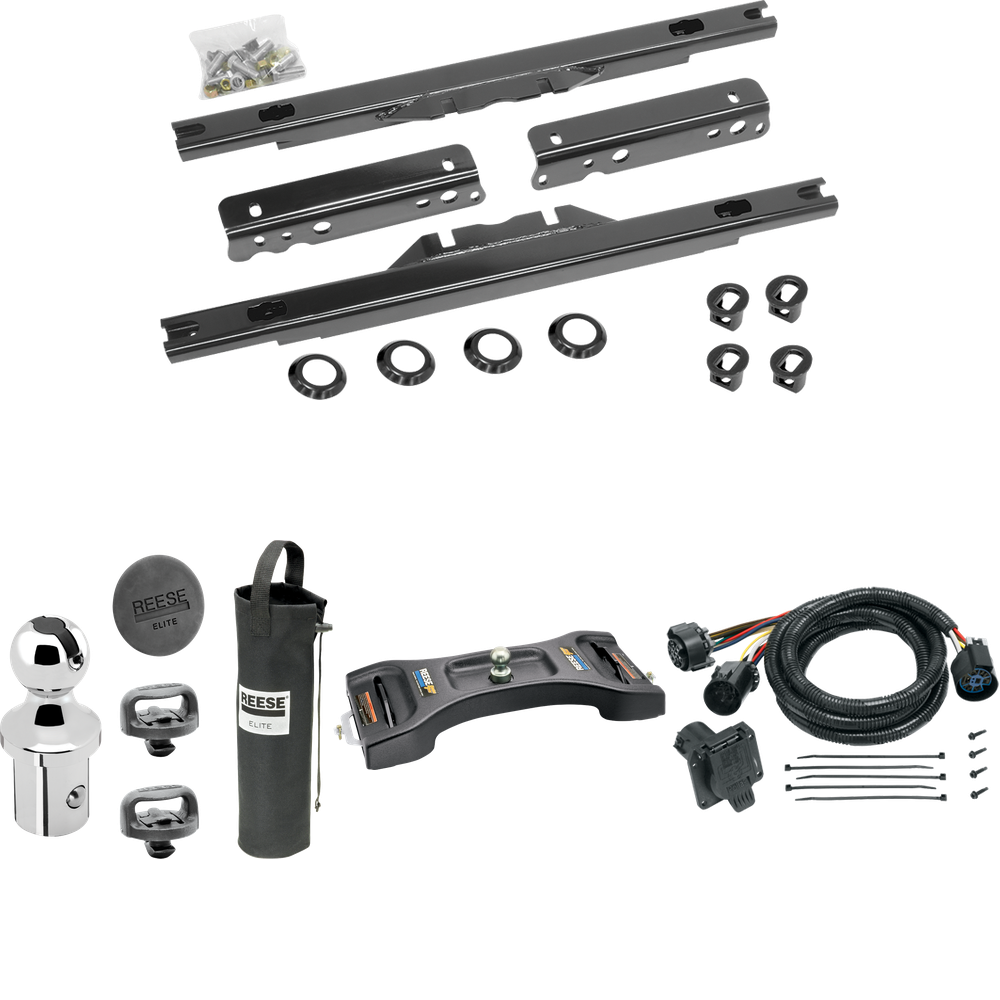 Fits 2011-2016 Ford F-450 Super Duty Elite Series Fifth Wheel Hitch Mounting System Rail Kit + Pop-In Gooseneck Ball & Elite Plate For Models w/o Factory Puck System (Excludes: Cab & Chassis, w/o Factory Puck System Models) By Reese