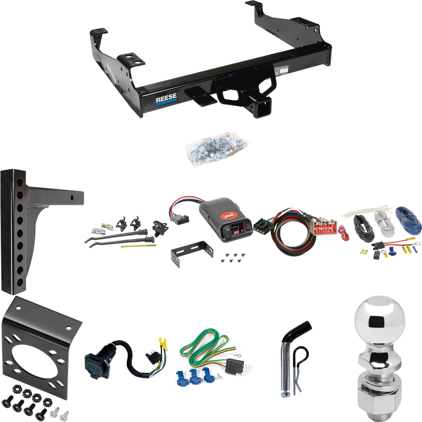 Fits 2017-2023 Ford F-550 Super Duty Trailer Hitch Tow PKG w/ 12K Trunnion Bar Weight Distribution Hitch + Pin/Clip + 2-5/16" Ball + Pro Series POD Brake Control + Plug & Play BC Adapter + 7-Way RV Wiring (For Cab & Chassis, w/34" Wide Frames Models)