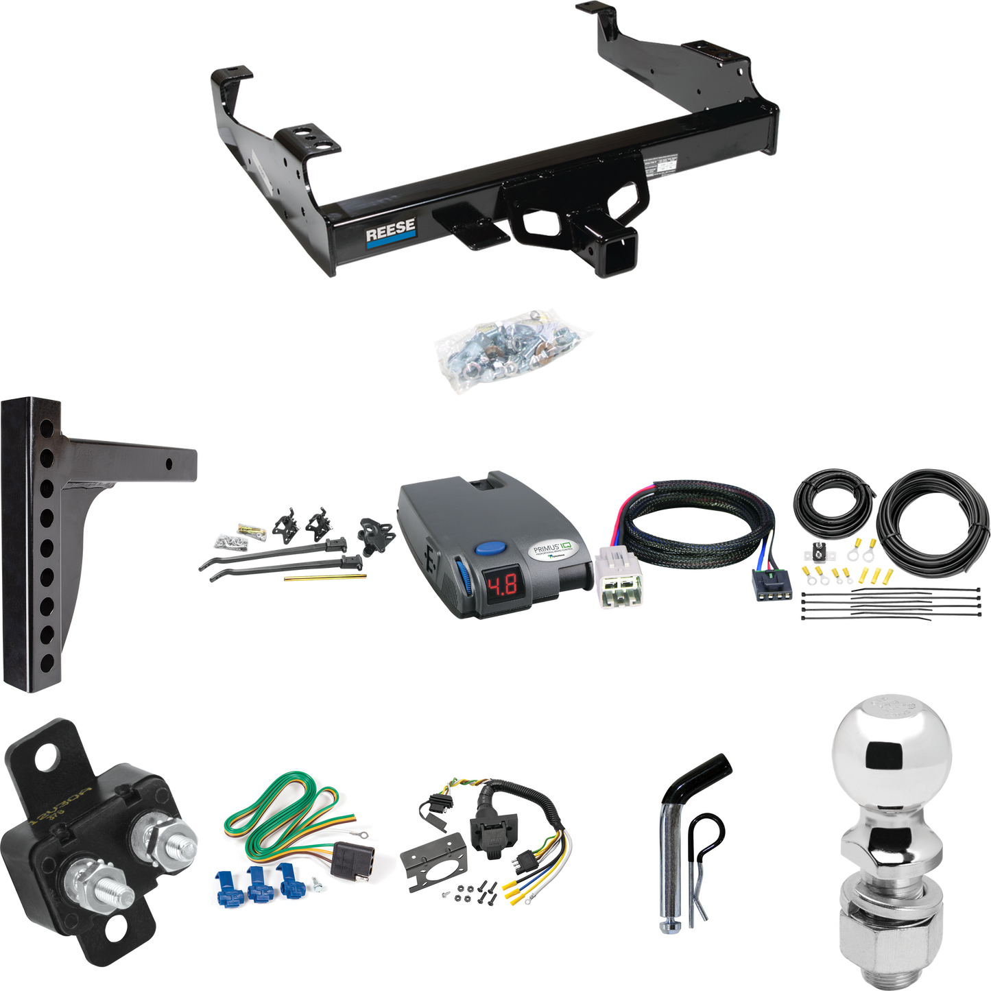 Fits 2005-2007 Ford F-550 Super Duty Trailer Hitch Tow PKG w/ 12K Trunnion Bar Weight Distribution Hitch + Pin/Clip + 2-5/16" Ball + Tekonsha Primus IQ Brake Control + Plug & Play BC Adapter + 7-Way RV Wiring (For Cab & Chassis, w/34" Wide Frames Mod