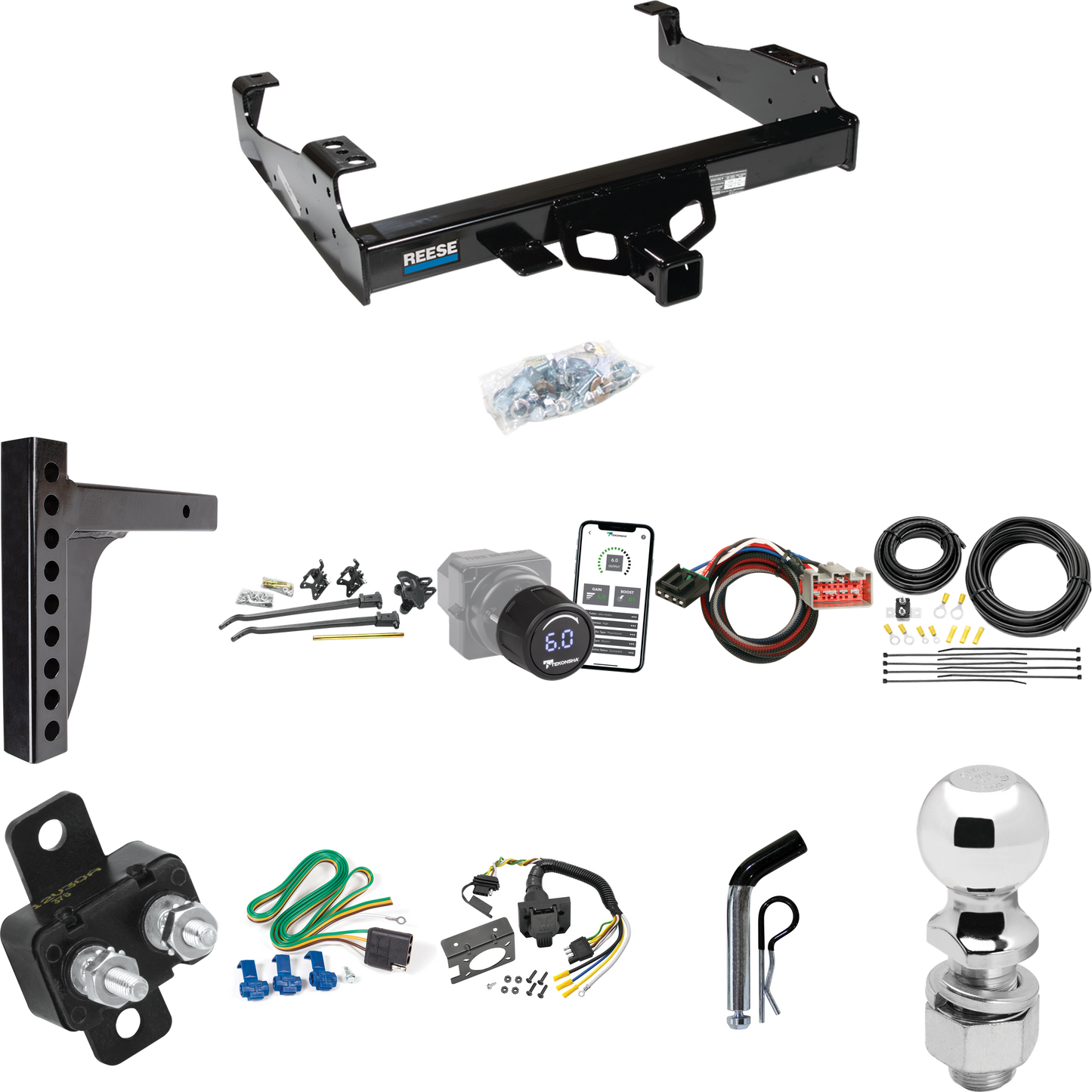 Fits 2017-2023 Ford F-550 Super Duty Trailer Hitch Tow PKG w/ 12K Trunnion Bar Weight Distribution Hitch + Pin/Clip + 2-5/16" Ball + Tekonsha Prodigy iD Bluetooth Wireless Brake Control + Plug & Play BC Adapter + 7-Way RV Wiring (For Cab & Chassis, w