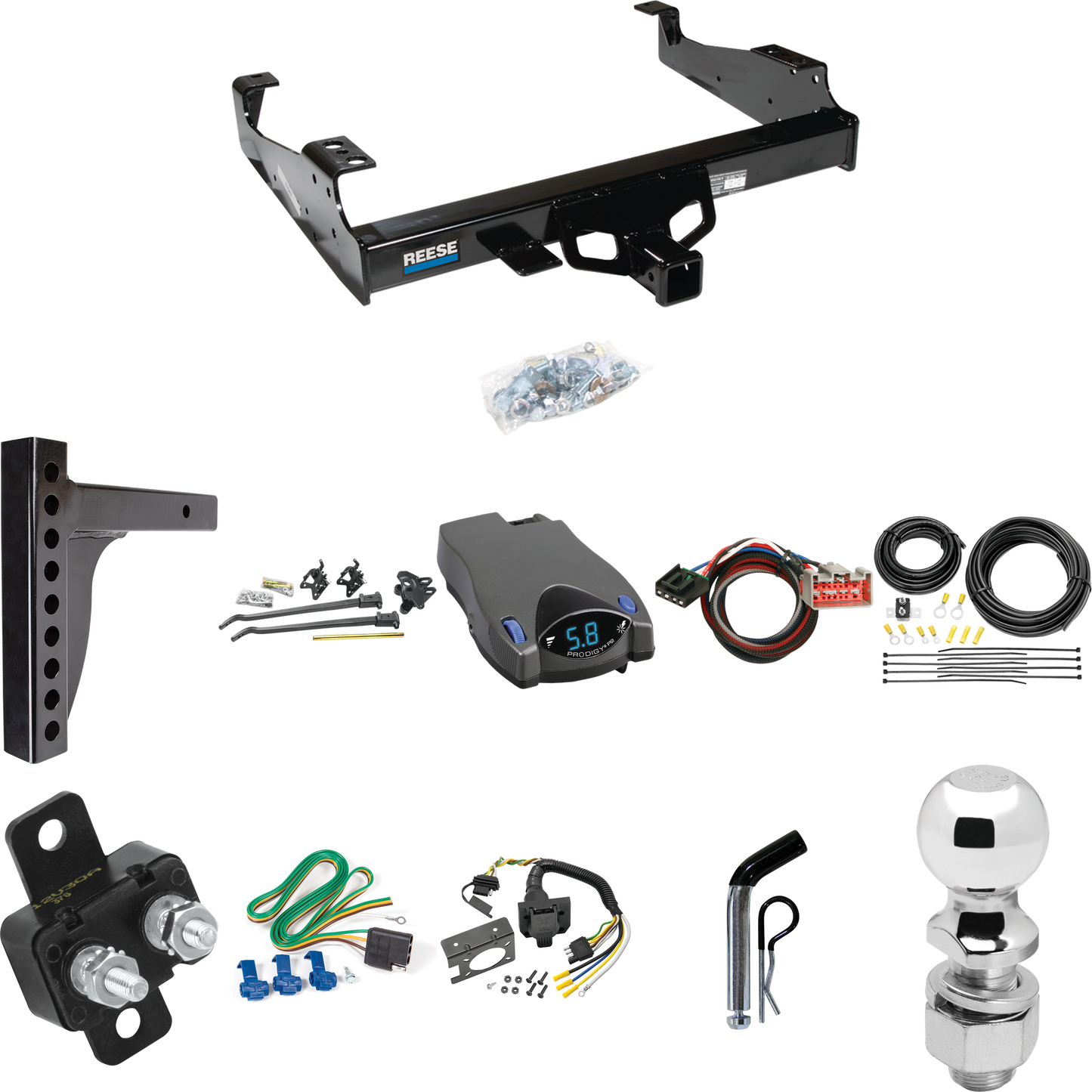 Fits 2017-2023 Ford F-550 Super Duty Trailer Hitch Tow PKG w/ 12K Trunnion Bar Weight Distribution Hitch + Pin/Clip + 2-5/16" Ball + Tekonsha Prodigy P2 Brake Control + Plug & Play BC Adapter + 7-Way RV Wiring (For Cab & Chassis, w/34" Wide Frames Mo