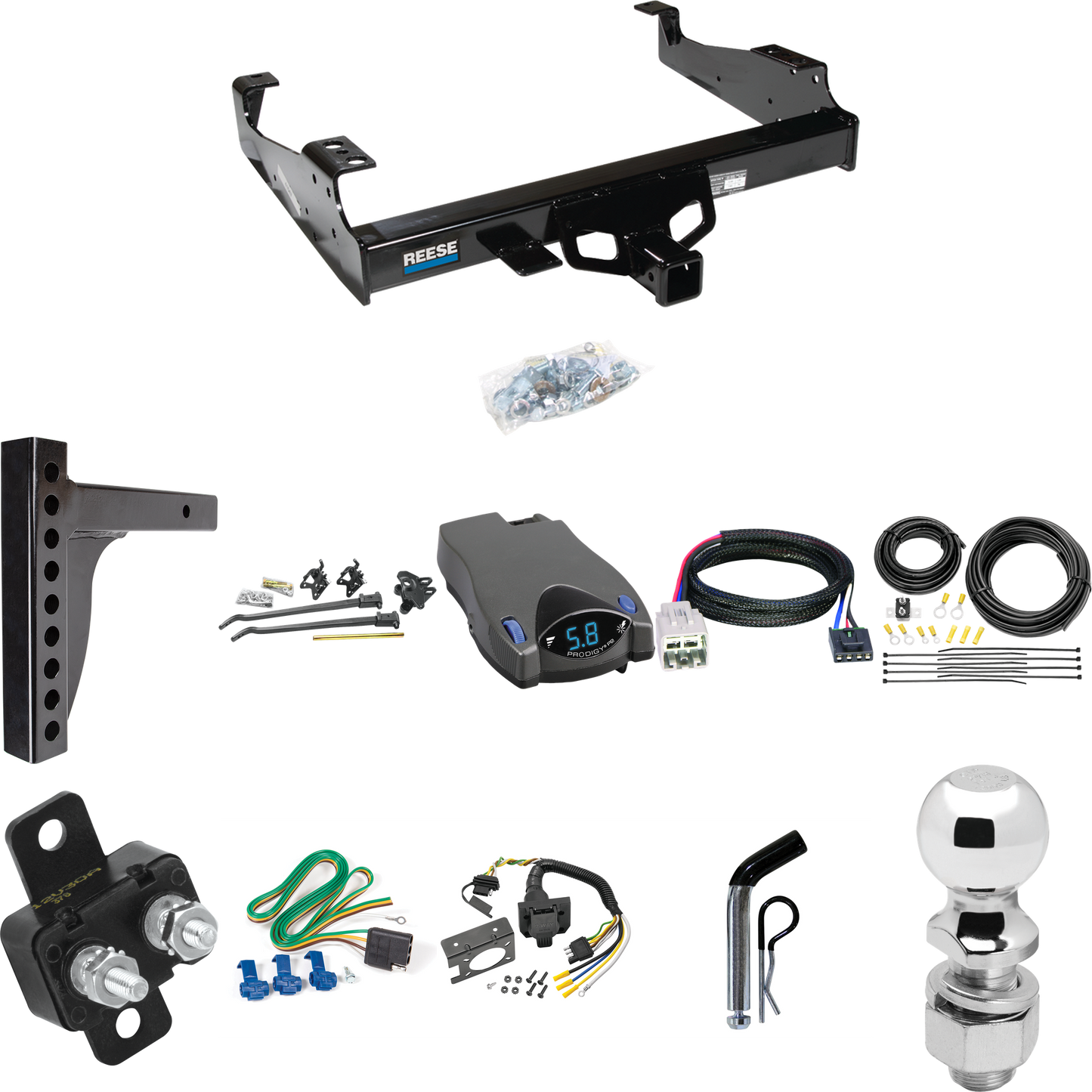 Fits 2005-2007 Ford F-550 Super Duty Trailer Hitch Tow PKG w/ 12K Trunnion Bar Weight Distribution Hitch + Pin/Clip + 2-5/16" Ball + Tekonsha Prodigy P2 Brake Control + Plug & Play BC Adapter + 7-Way RV Wiring (For Cab & Chassis, w/34" Wide Frames Mo