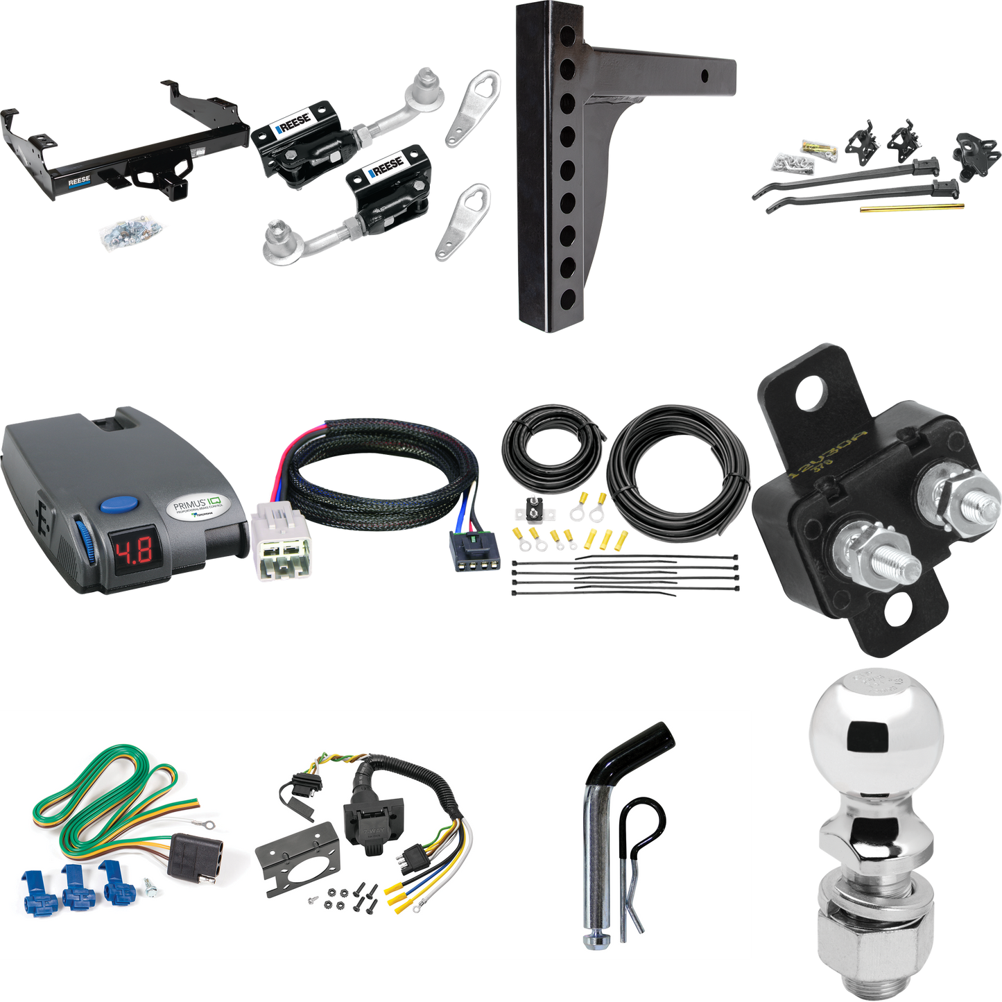 Fits 2005-2007 Ford F-550 Super Duty Trailer Hitch Tow PKG w/ 12K Trunnion Bar Weight Distribution Hitch + Pin/Clip + Dual Cam Sway Control + 2-5/16" Ball + Tekonsha Primus IQ Brake Control + Plug & Play BC Adapter + 7-Way RV Wiring (For Cab & Chassi