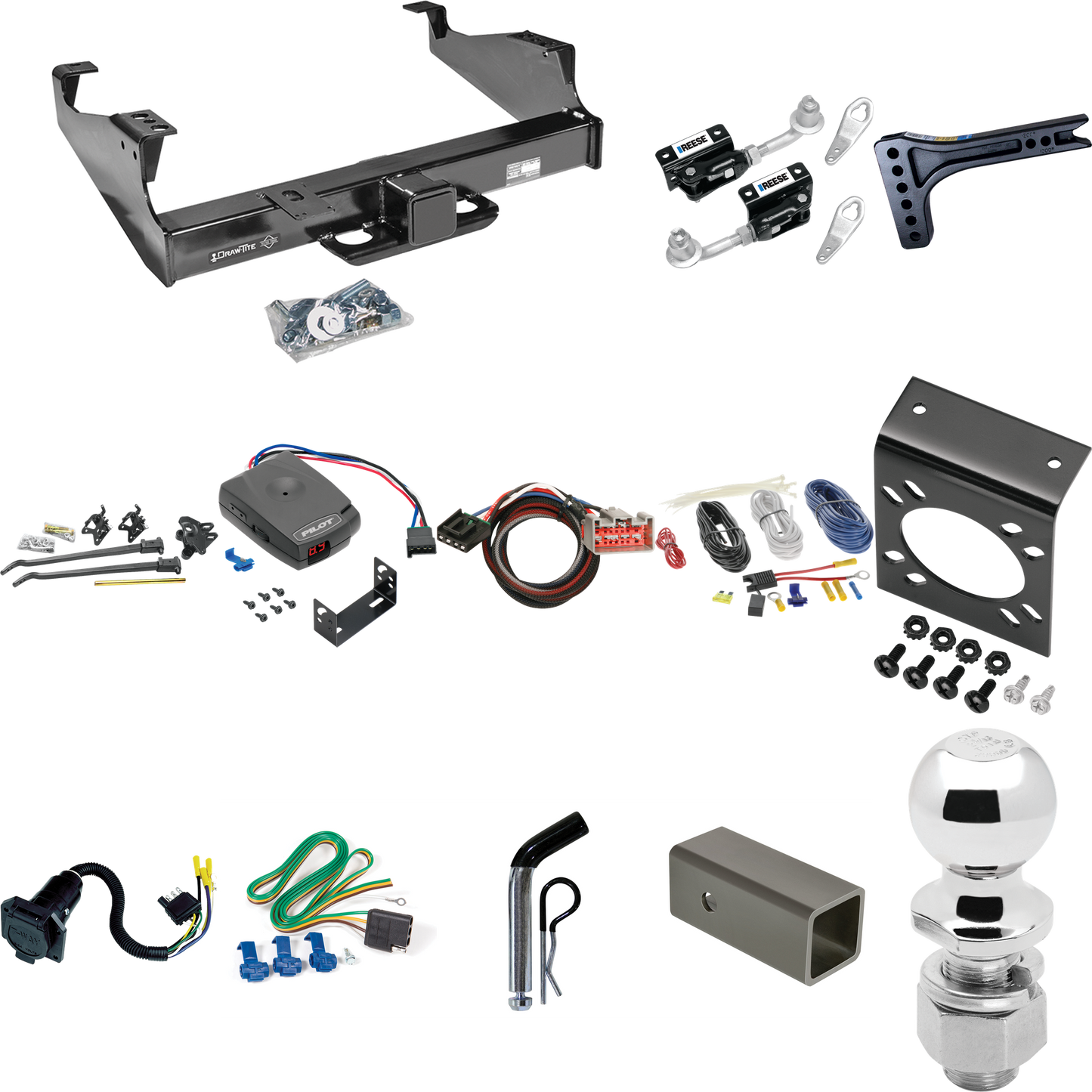 Fits 1999-2016 Ford F-550 Super Duty Trailer Hitch Tow PKG w/ 15K Trunnion Bar Weight Distribution Hitch + Pin/Clip + Dual Cam Sway Control + 2-5/16" Ball + Pro Series Pilot Brake Control + Plug & Play BC Adapter + 7-Way RV Wiring (For Cab & Chassis,