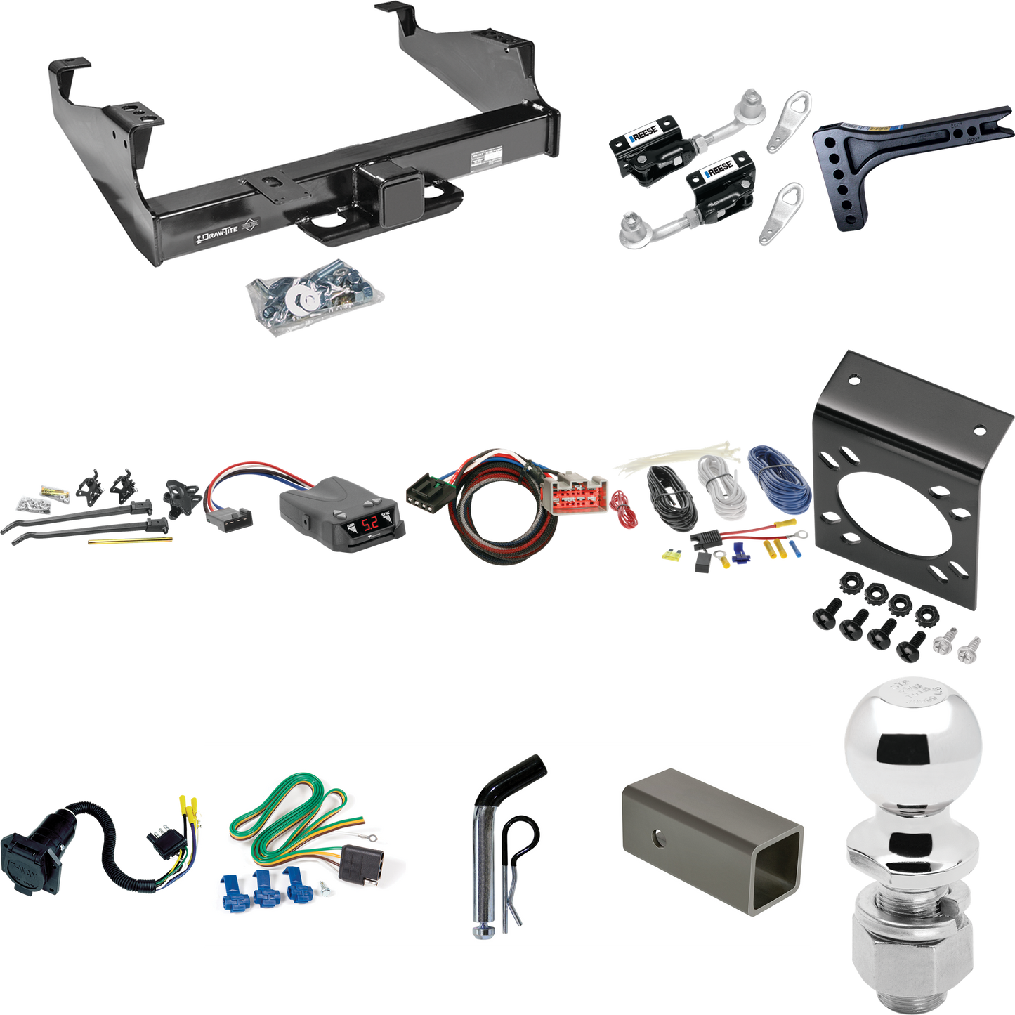 Fits 2017-2023 Ford F-550 Super Duty Trailer Hitch Tow PKG w/ 15K Trunnion Bar Weight Distribution Hitch + Pin/Clip + Dual Cam Sway Control + 2-5/16" Ball + Tekonsha Brakeman IV Brake Control + Plug & Play BC Adapter + 7-Way RV Wiring (For Cab & Chas