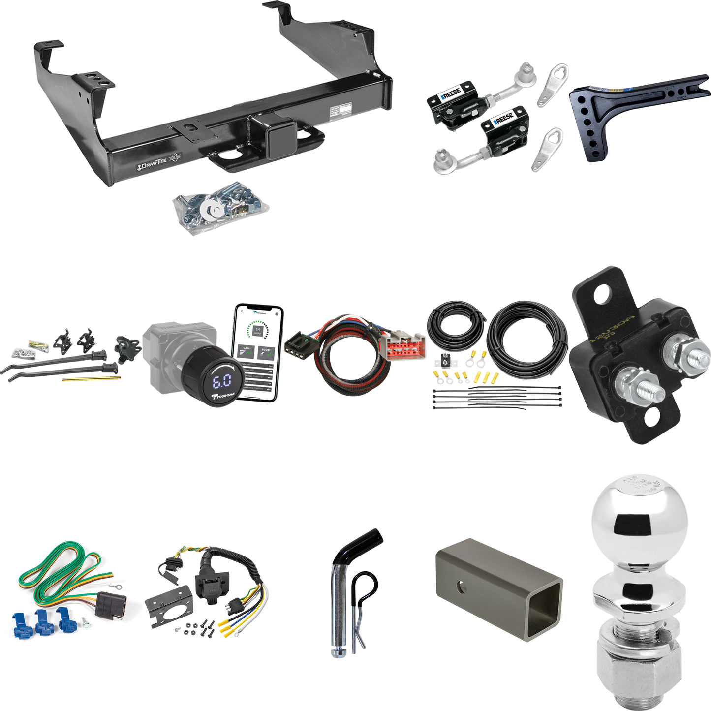 Fits 1999-2004 Ford F-450 Super Duty Trailer Hitch Tow PKG w/ 15K Trunnion Bar Weight Distribution Hitch + Pin/Clip + Dual Cam Sway Control + 2-5/16" Ball + Tekonsha Prodigy iD Bluetooth Wireless Brake Control + Plug & Play BC Adapter + 7-Way RV Wiri