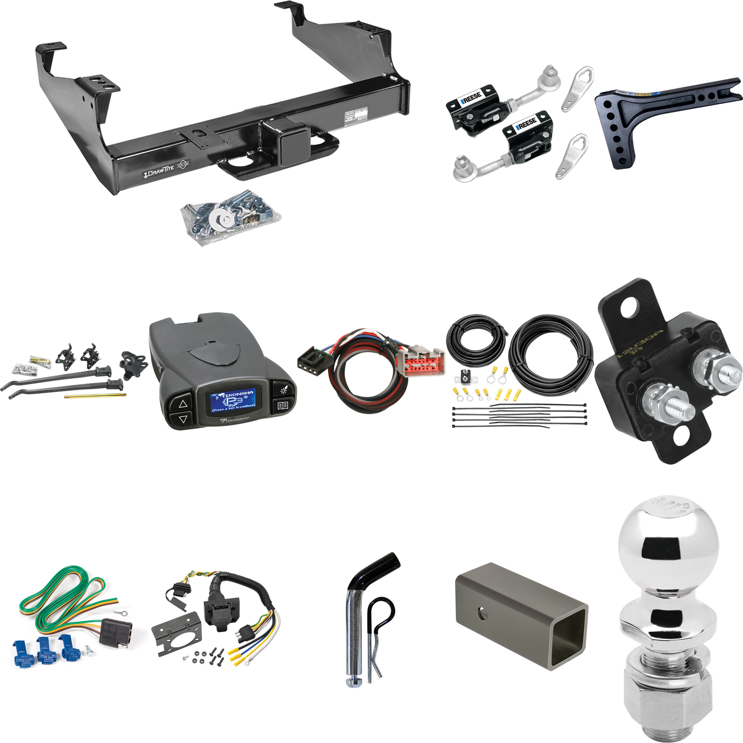 Fits 2008-2016 Ford F-550 Super Duty Trailer Hitch Tow PKG w/ 15K Trunnion Bar Weight Distribution Hitch + Pin/Clip + Dual Cam Sway Control + 2-5/16" Ball + Tekonsha Prodigy P3 Brake Control + Plug & Play BC Adapter + 7-Way RV Wiring (For Cab & Chass