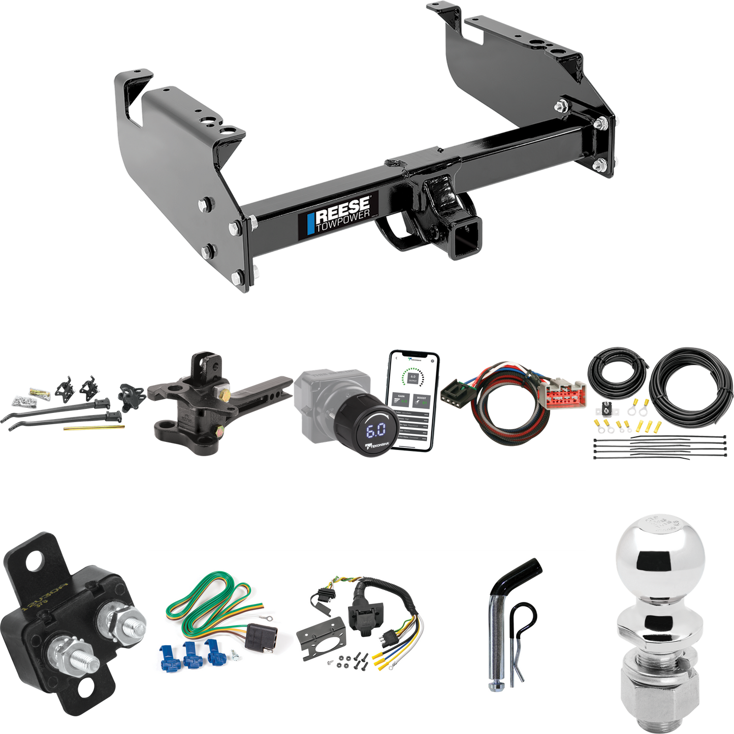 Fits 2017-2019 Ford F-550 Super Duty Trailer Hitch Tow PKG w/ 17K Trunnion Bar Weight Distribution Hitch + Pin/Clip + 2-5/16" Ball + Tekonsha Prodigy iD Bluetooth Wireless Brake Control + Plug & Play BC Adapter + 7-Way RV Wiring (For Cab & Chassis, w