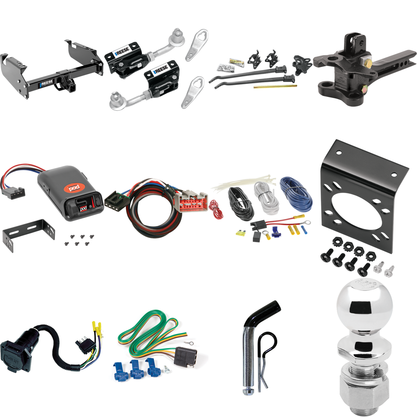 Fits 2017-2019 Ford F-550 Super Duty Trailer Hitch Tow PKG w/ 17K Trunnion Bar Weight Distribution Hitch + Pin/Clip + Dual Cam Sway Control + 2-5/16" Ball + Pro Series POD Brake Control + Plug & Play BC Adapter + 7-Way RV Wiring (For Cab & Chassis, w