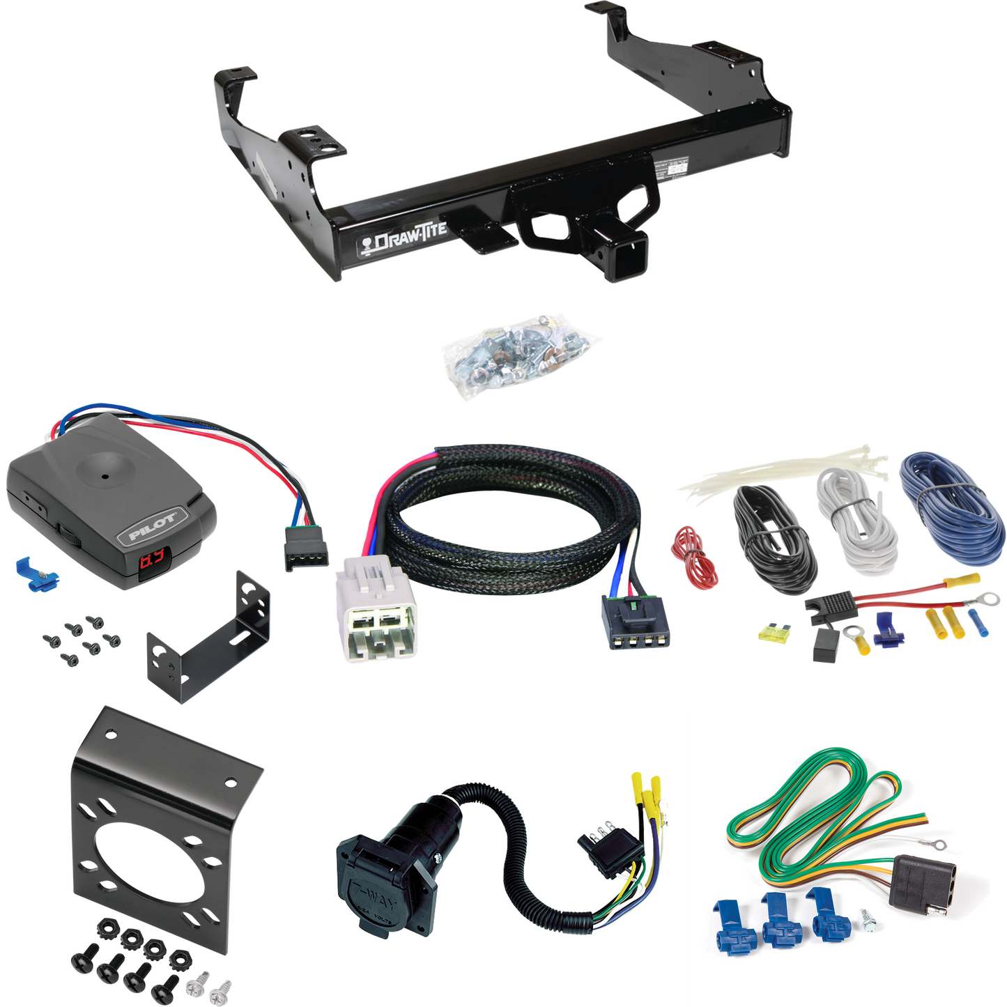 Se adapta al paquete de enganche de remolque Ford F-450 Super Duty 2005-2007 con control de freno piloto Pro Series + adaptador BC Plug &amp; Play + cableado RV de 7 vías (para cabina y chasis, con modelos de marcos de 34" de ancho) por Draw- tite