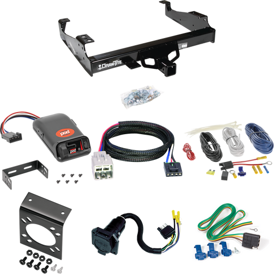 Fits 2005-2007 Ford F-550 Super Duty Trailer Hitch Tow PKG w/ Pro Series POD Brake Control + Plug & Play BC Adapter + 7-Way RV Wiring (For Cab & Chassis, w/34" Wide Frames Models) By Draw-Tite