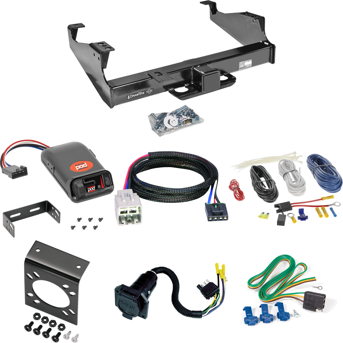 Se adapta al paquete de enganche de remolque Ford F-550 Super Duty 2005-2007 con control de freno POD Pro Series + adaptador BC Plug &amp; Play + cableado RV de 7 vías (para cabina y chasis, con modelos de marcos de 34" de ancho) por Draw- tite