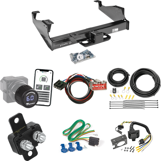 Fits 2017-2023 Ford F-550 Super Duty Trailer Hitch Tow PKG w/ Tekonsha Prodigy iD Bluetooth Wireless Brake Control + Plug & Play BC Adapter + 7-Way RV Wiring (For Cab & Chassis, w/34" Wide Frames Models) By Draw-Tite