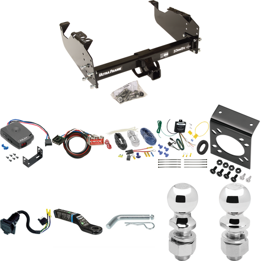 Fits 2020-2021 Ford F-550 Super Duty Trailer Hitch Tow PKG w/ Pro Series Pilot Brake Control + Plug & Play BC Adapter + 7-Way RV Wiring + 2" & 2-5/16" Ball & Drop Mount (For Cab & Chassis, w/34" Wide Frames Models) By Draw-Tite