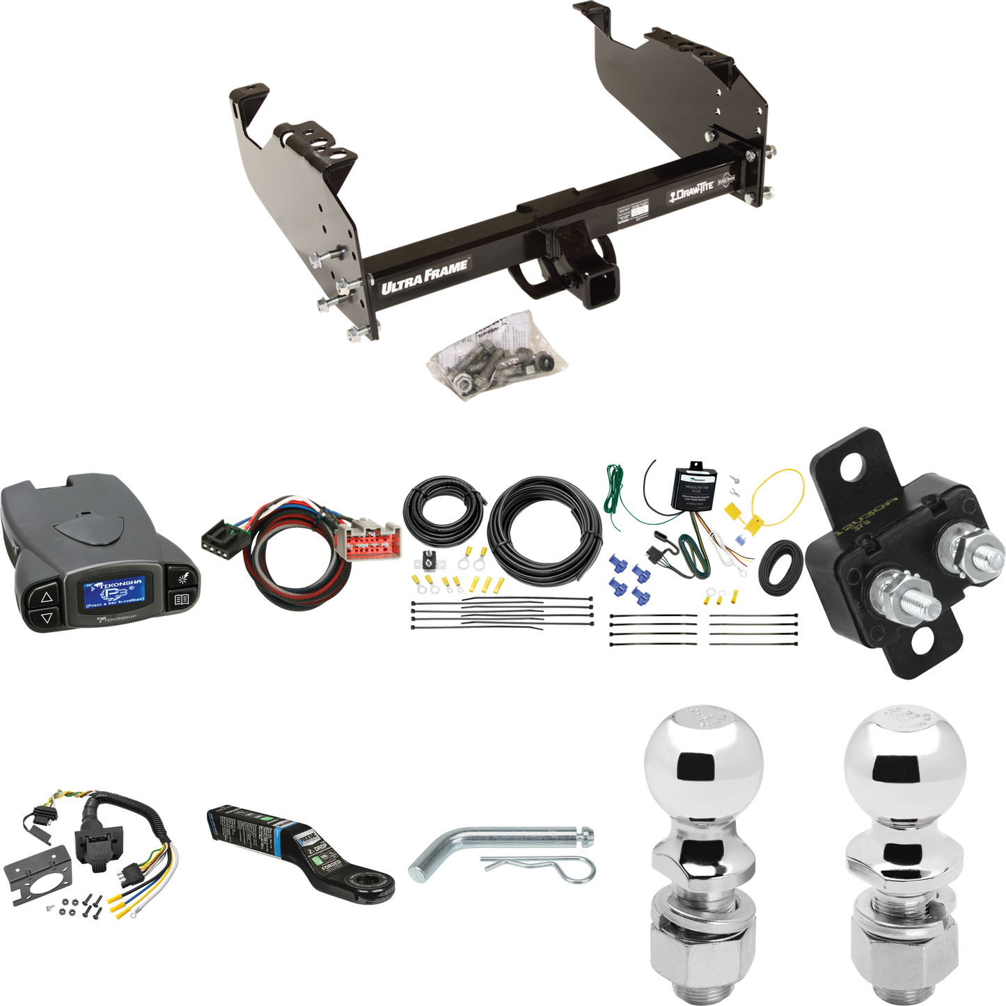 Fits 2020-2021 Ford F-550 Super Duty Trailer Hitch Tow PKG w/ Tekonsha Prodigy P3 Brake Control + Plug & Play BC Adapter + 7-Way RV Wiring + 2" & 2-5/16" Ball & Drop Mount (For Cab & Chassis, w/34" Wide Frames Models) By Draw-Tite