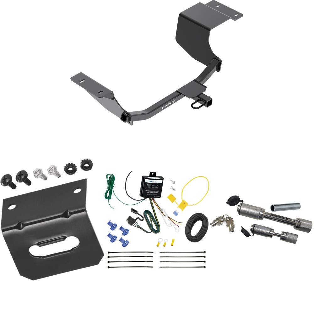 Fits 2011-2019 Ford Fiesta Trailer Hitch Tow PKG w/ 4-Flat Wiring Harness + Wiring Bracket + Dual Hitch & Coupler Locks (For Hatchback Models) By Draw-Tite