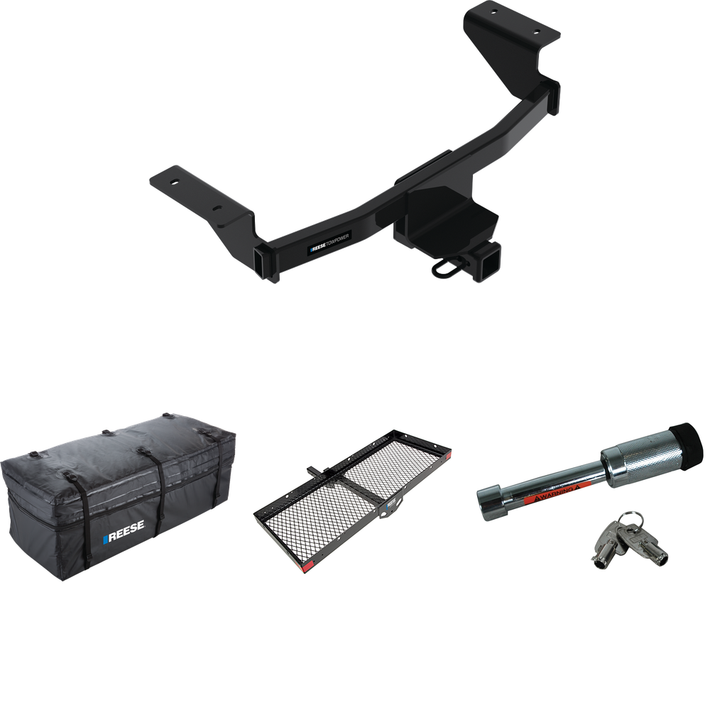 Fits 2021-2023 Ford Mustang Mach-E Trailer Hitch Tow PKG w/ 48" x 20" Cargo Carrier + Cargo Bag + Hitch Lock By Reese Towpower