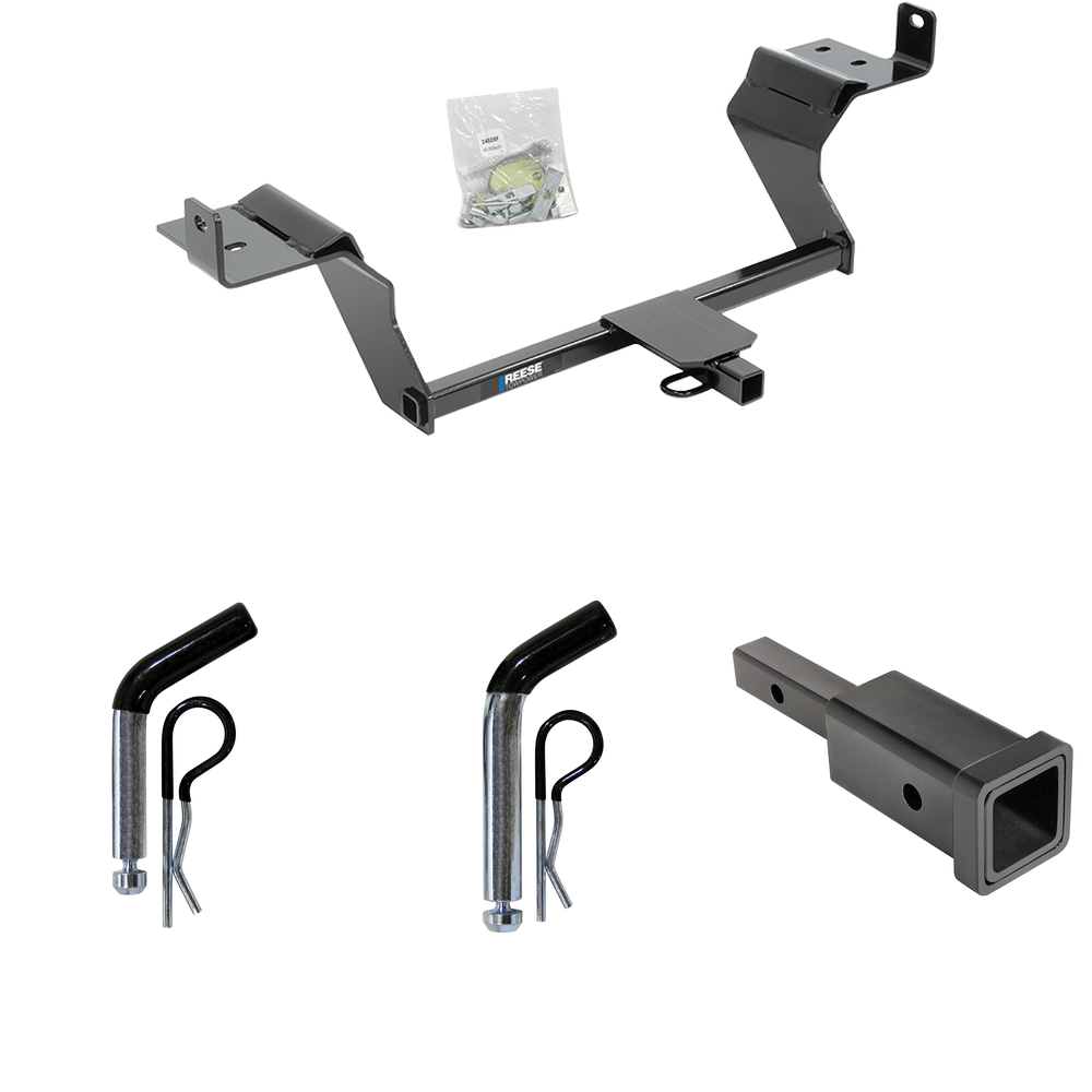 Fits 2015-2023 Ford Mustang Trailer Hitch Tow PKG w/ Hitch Adapter 1-1/4" to 2" Receiver + 1/2" Pin & Clip + 5/8" Pin & Clip By Reese Towpower