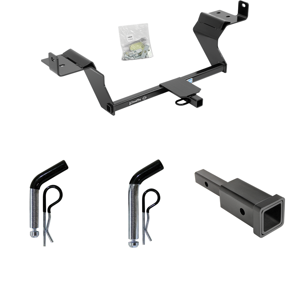 Fits 2015-2023 Ford Mustang Trailer Hitch Tow PKG w/ Hitch Adapter 1-1/4" to 2" Receiver + 1/2" Pin & Clip + 5/8" Pin & Clip By Draw-Tite