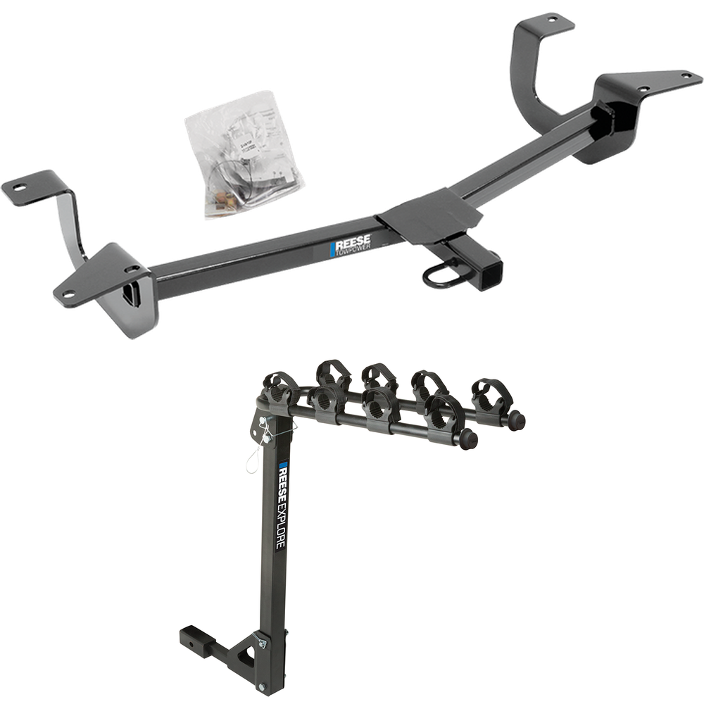 Fits 2014-2019 Ford Fiesta Trailer Hitch Tow PKG w/ 4 Bike Carrier Rack (For Sedan Models) By Reese Towpower